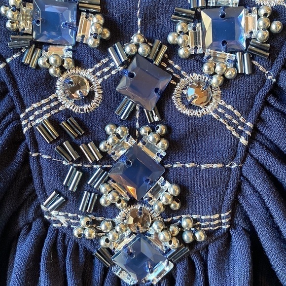 WHBM Blue Beaded V Neck Top Size Medium - Picture 5 of 13